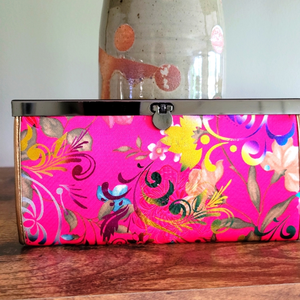 Unk Floral Clutch with Pink and Gold Accents